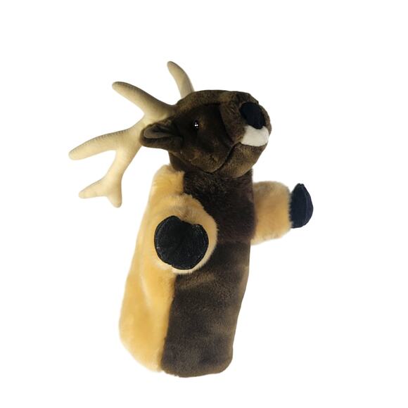 Moose Puppet Plush Brown Gold 13 Inch Stuffed Animal Soft Interactive Play Toy - Picture 4 of 9